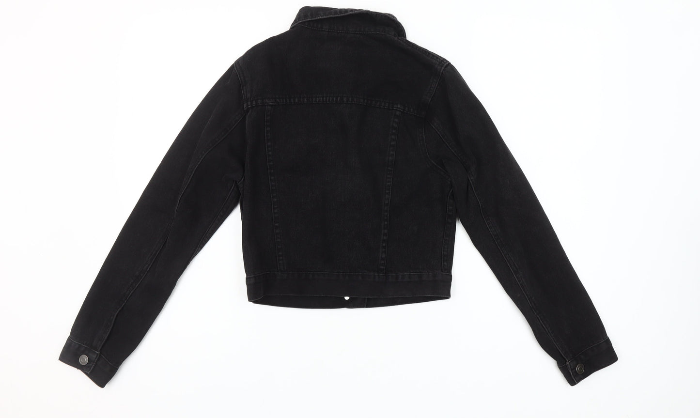 ASOS Women Black Denim Cropped Jacket UK 6 Casual Long Sleeve