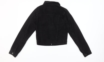 ASOS Women Black Denim Cropped Jacket UK 6 Casual Long Sleeve