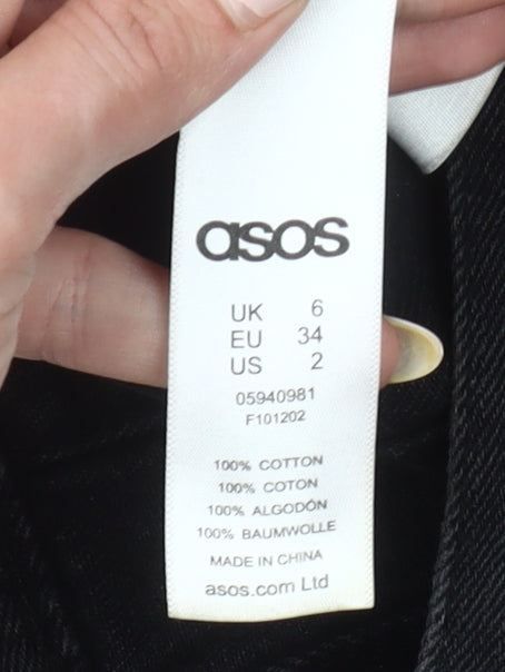 ASOS Women Black Denim Cropped Jacket UK 6 Casual Long Sleeve