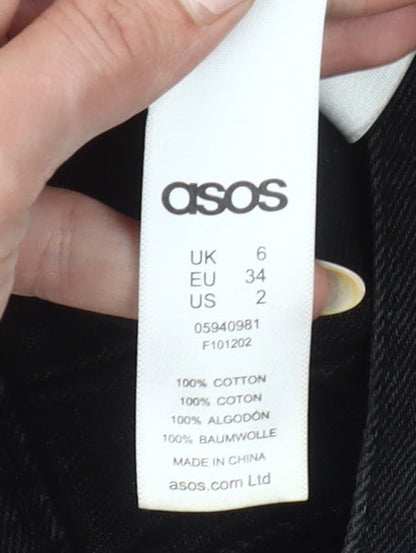 ASOS Women Black Denim Cropped Jacket UK 6 Casual Long Sleeve