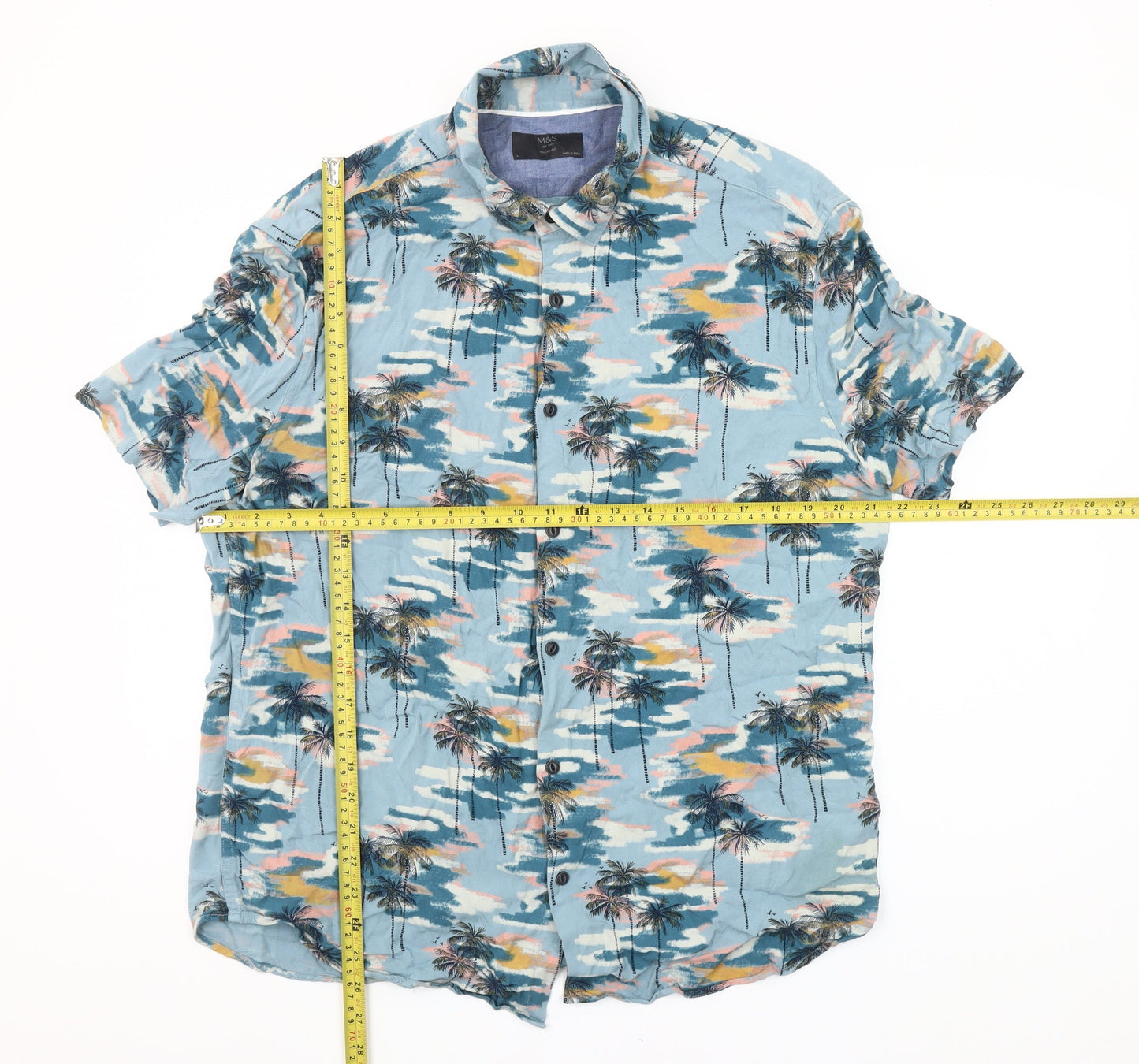 Marks and Spencer Men’s Blue Hawaiian Holiday Shirt L 41-43" Short Sleeve