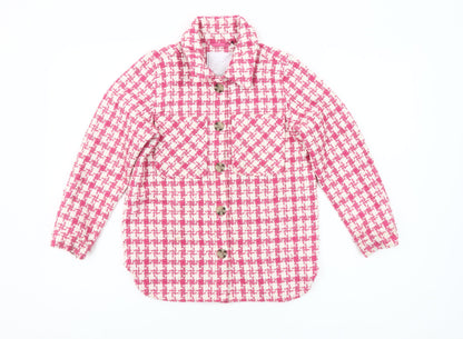 Matalan Girls Pink Houndstooth Shirt Jacket Age 9 Regular Fit