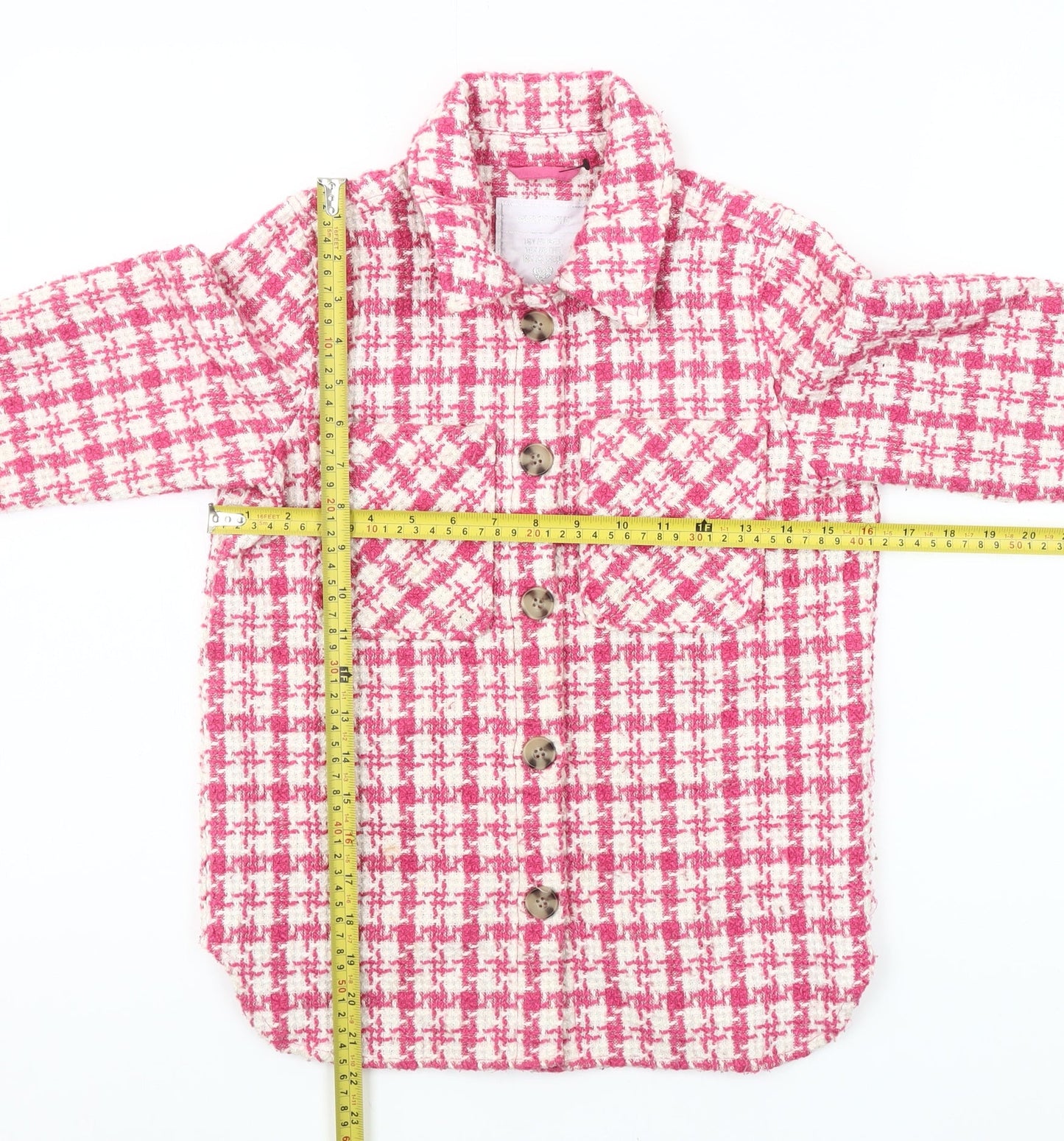 Matalan Girls Pink Houndstooth Shirt Jacket Age 9 Regular Fit
