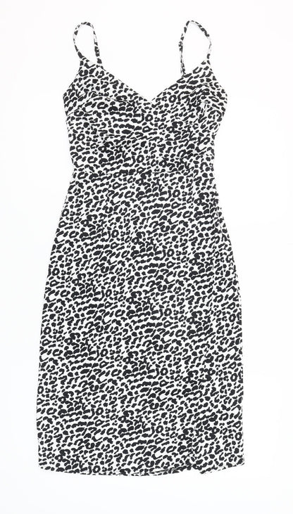 New Look Women’s Petite Black Leopard Print Knee Length Slip Dress UK 4