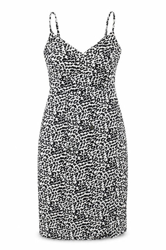 New Look Women’s Petite Black Leopard Print Knee Length Slip Dress UK 4