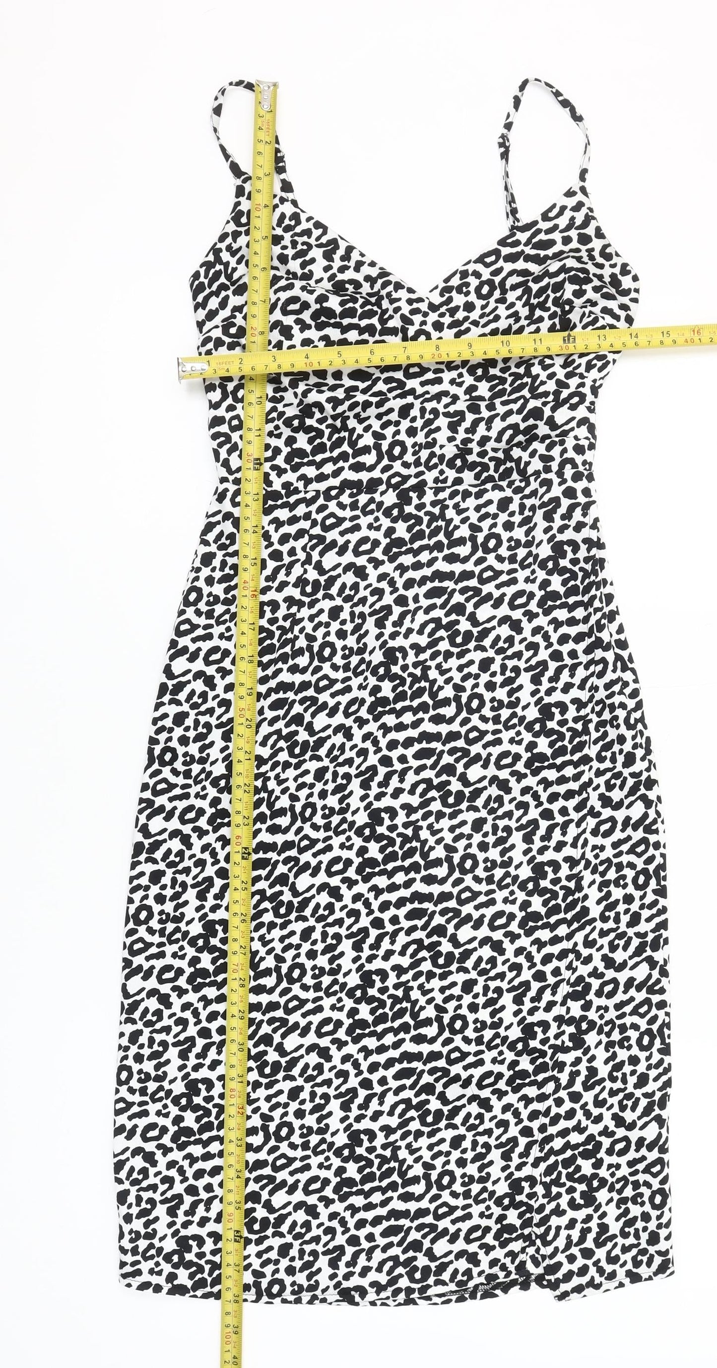 New Look Women’s Petite Black Leopard Print Knee Length Slip Dress UK 4