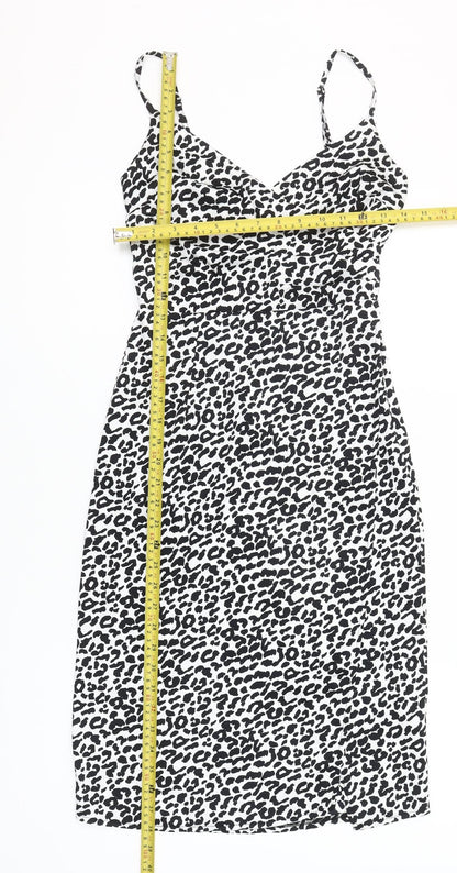 New Look Women’s Petite Black Leopard Print Knee Length Slip Dress UK 4