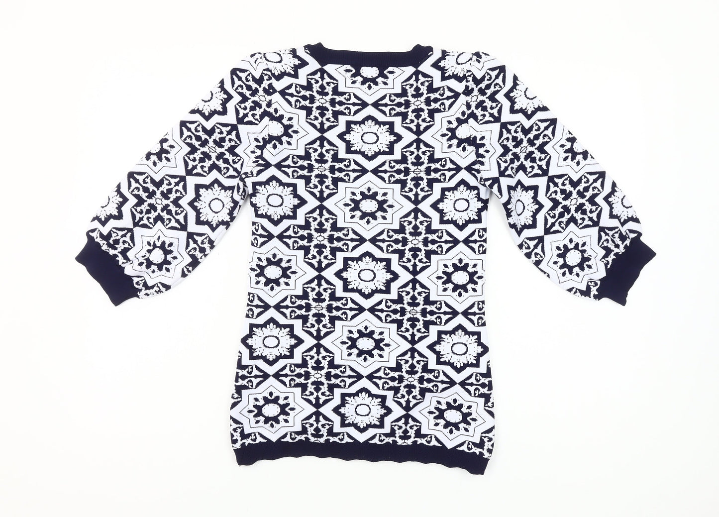 Gallery Women’s Blue XS Geometric V-Neck Knit Pullover Jumper