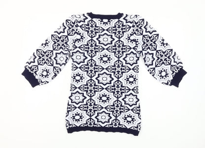 Gallery Women’s Blue XS Geometric V-Neck Knit Pullover Jumper