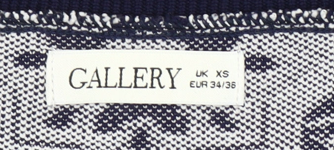 Gallery Women’s Blue XS Geometric V-Neck Knit Pullover Jumper