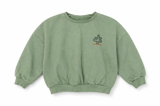 Front view of Dunnes girls’ green pullover sweatshirt 4-5 years nature print