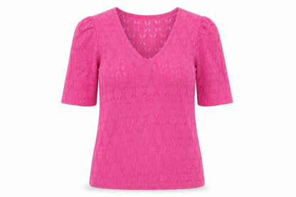 Front view of Only women’s pink, size UK 8, v-neck puff sleeve blouse top