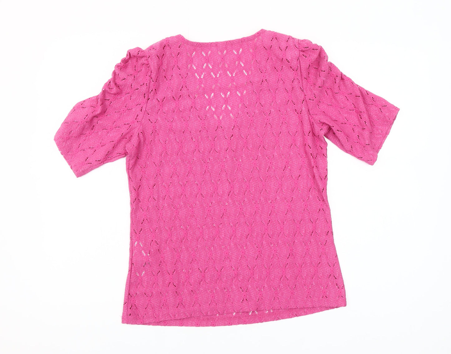 ONLY Womens Pink Size 8 V-Neck Puff Sleeve Blouse Top