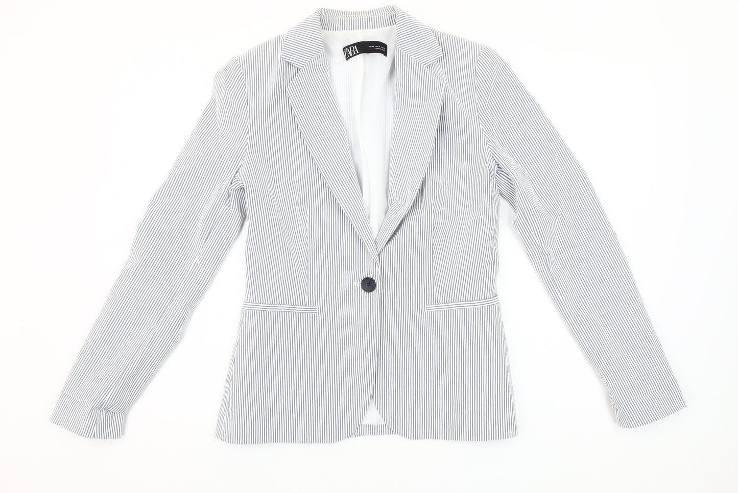 Zara Women Blue Striped Blazer Size 8 Slim Fit One Button