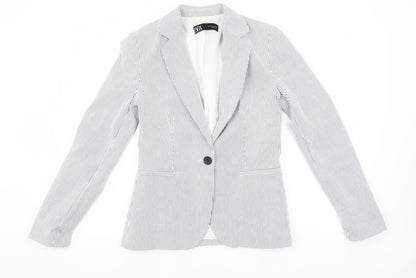 Zara Women Blue Striped Blazer Size 8 Slim Fit One Button
