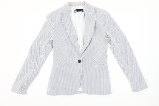 Zara Women Blue Striped Blazer Size 8 Slim Fit One Button