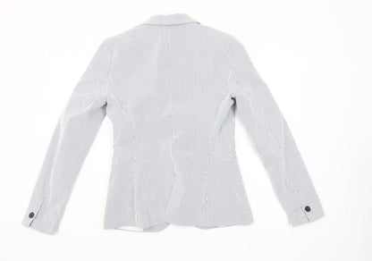 Zara Women Blue Striped Blazer Size 8 Slim Fit One Button