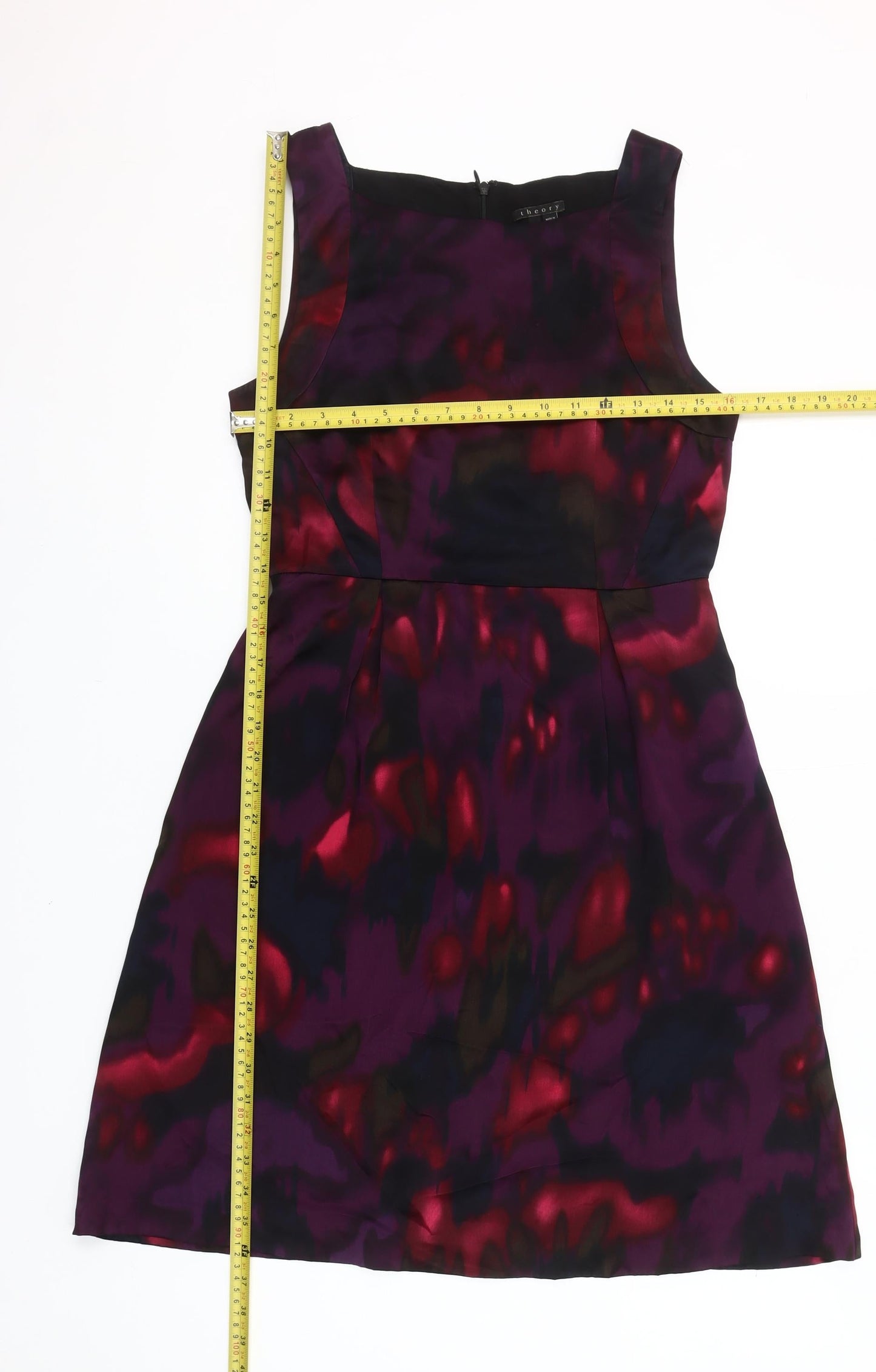 Theory Women’s Purple Tie Dye Silk Sheath Dress Size 10 Party Cocktail