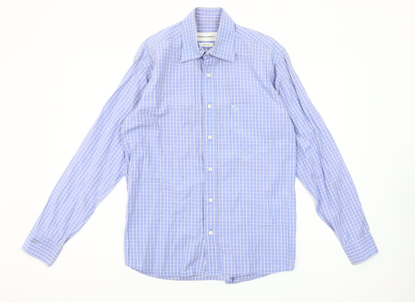 Marco Capelli Men's Blue Medium Check Long Sleeve Button-Up Shirt