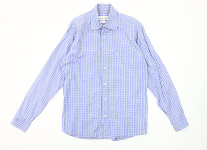 Marco Capelli Men's Blue Medium Check Long Sleeve Button-Up Shirt
