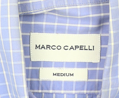 Marco Capelli Men's Blue Medium Check Long Sleeve Button-Up Shirt