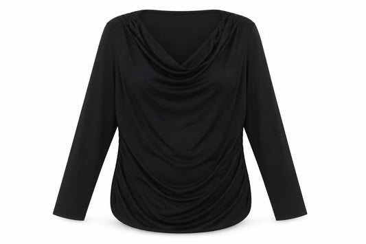 Front view of Gallery Women’s Black XL Cowl Neck Long Sleeve Blouse