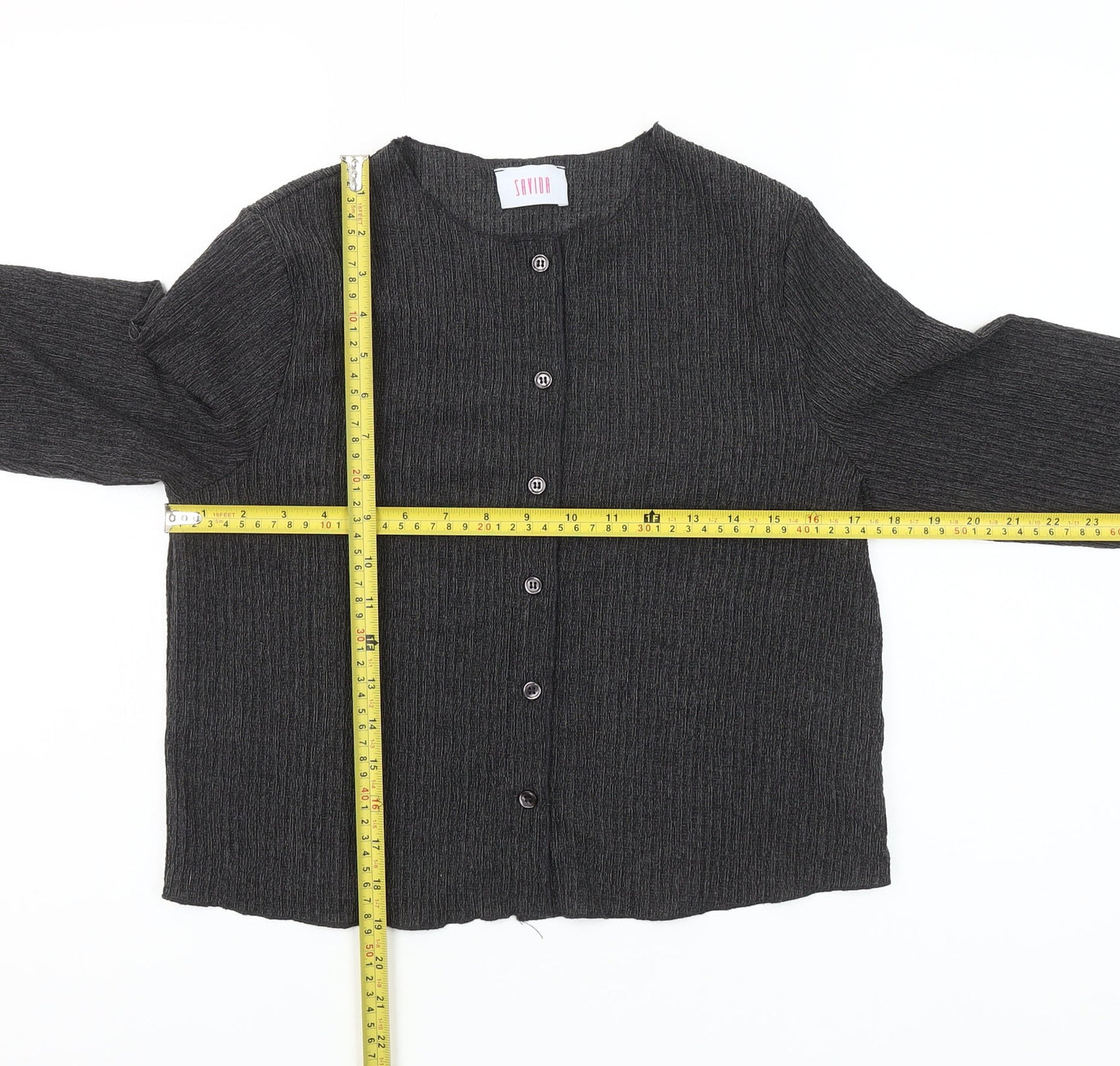 Savida Womens Grey Button-Up Top Size 12 Long Sleeve Knitwear