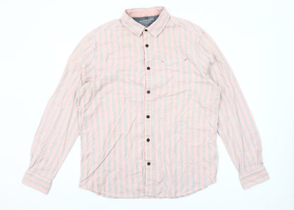 John Rocha Men’s Pink Striped Cotton Button-Up Shirt L Casual