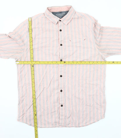 John Rocha Men’s Pink Striped Cotton Button-Up Shirt L Casual