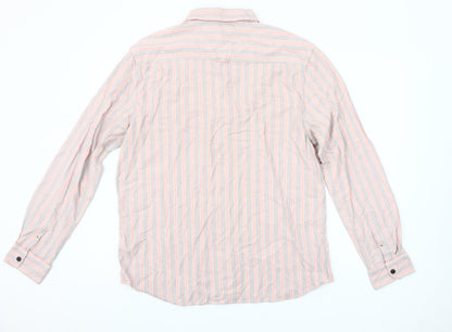 John Rocha Men’s Pink Striped Cotton Button-Up Shirt L Casual
