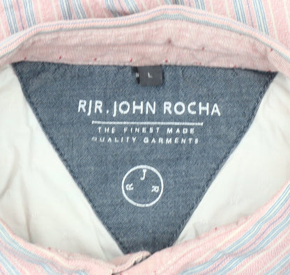 John Rocha Men’s Pink Striped Cotton Button-Up Shirt L Casual