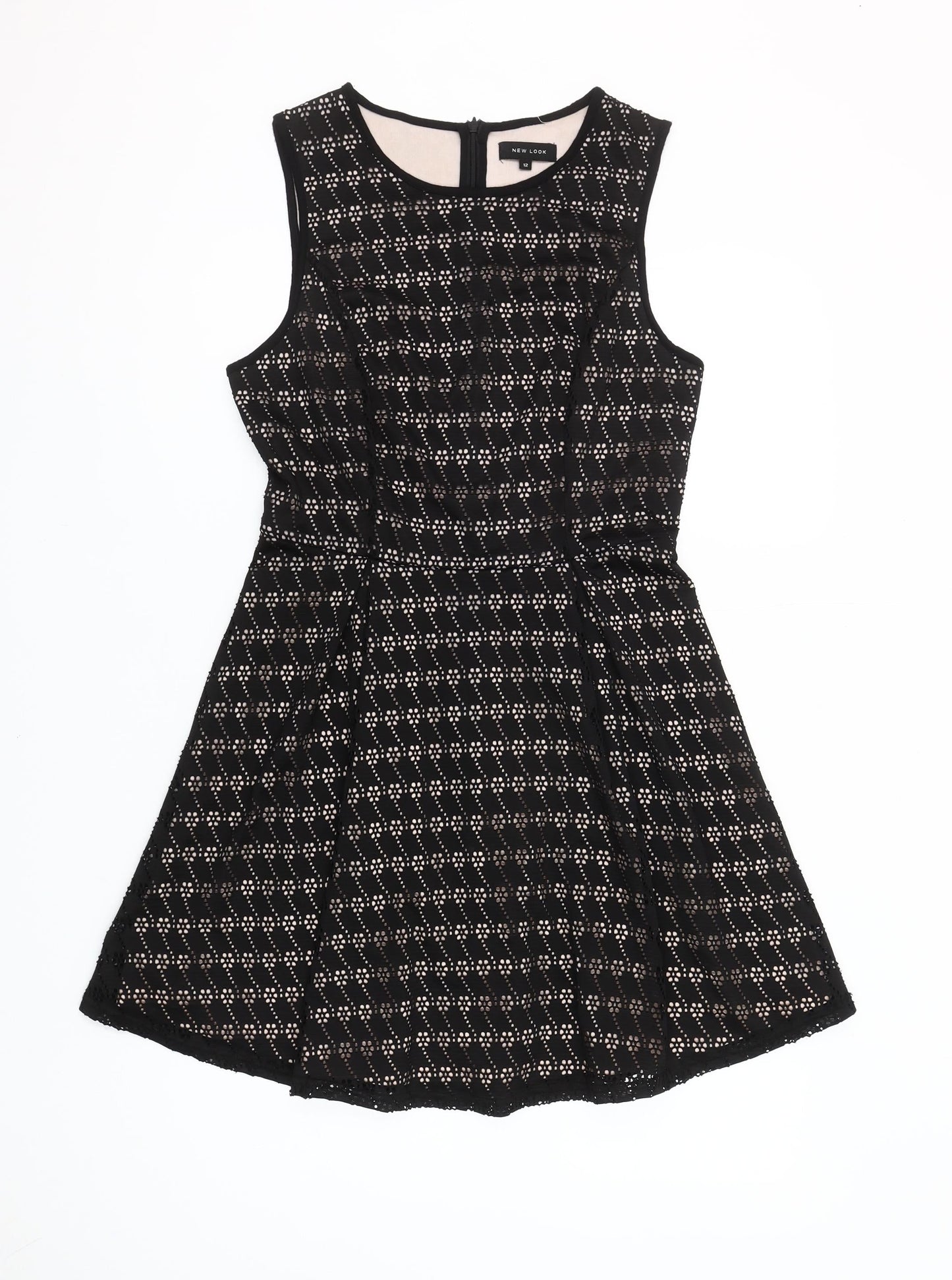 New Look Womens Black Size 12 A-Line Sleeveless Lace Dress