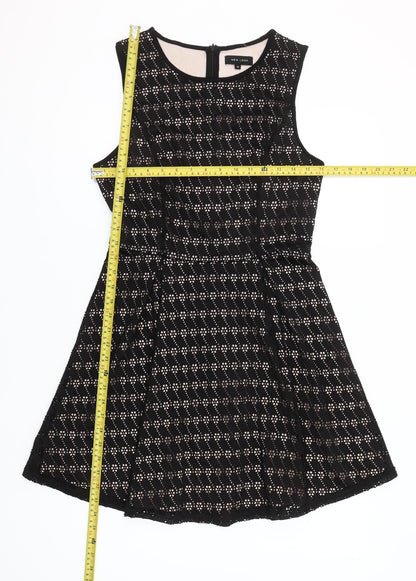 New Look Womens Black Size 12 A-Line Sleeveless Lace Dress