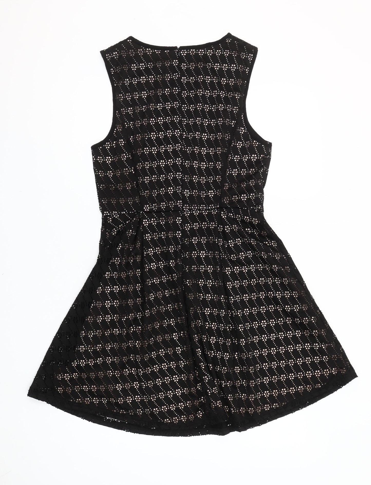 New Look Womens Black Size 12 A-Line Sleeveless Lace Dress