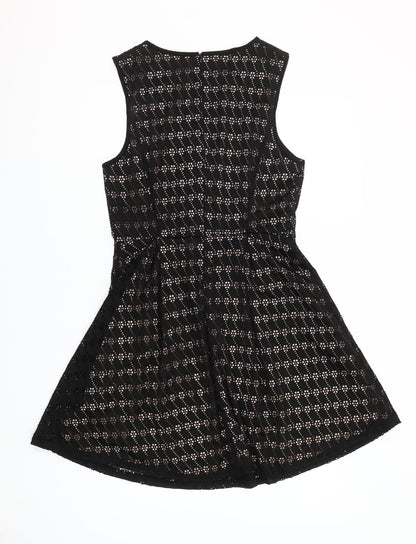New Look Womens Black Size 12 A-Line Sleeveless Lace Dress