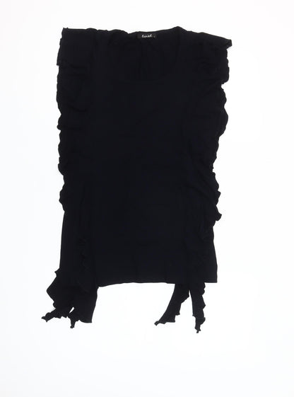 Twist Women’s Black Ruffle Tunic Blouse Size L Sleeveless Scoop Neck