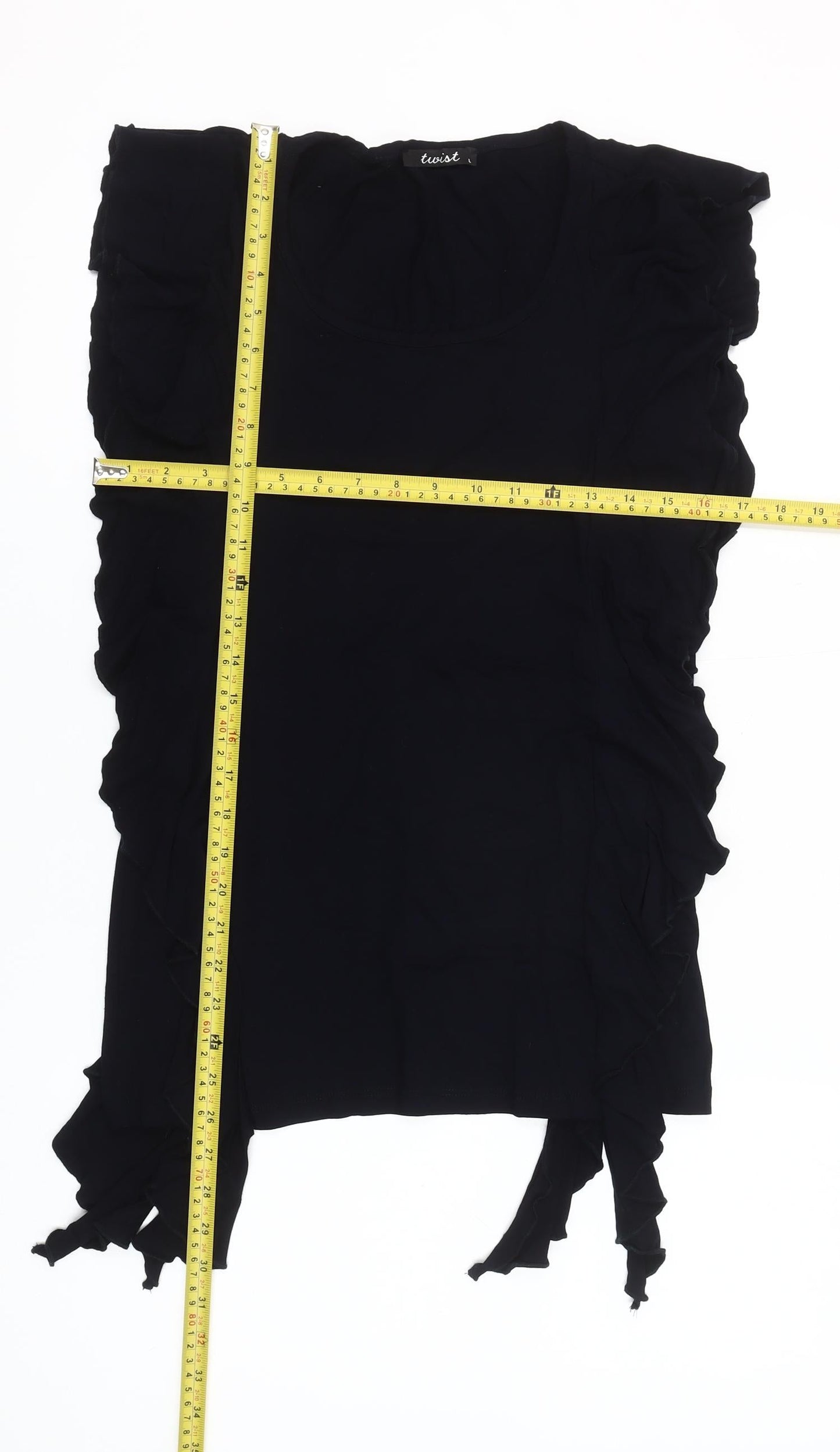 Twist Women’s Black Ruffle Tunic Blouse Size L Sleeveless Scoop Neck