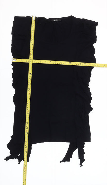 Twist Women’s Black Ruffle Tunic Blouse Size L Sleeveless Scoop Neck