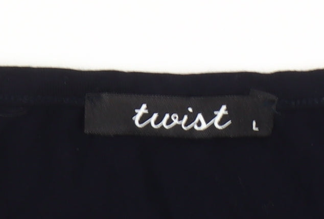 Twist Women’s Black Ruffle Tunic Blouse Size L Sleeveless Scoop Neck