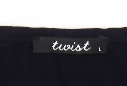 Twist Women’s Black Ruffle Tunic Blouse Size L Sleeveless Scoop Neck