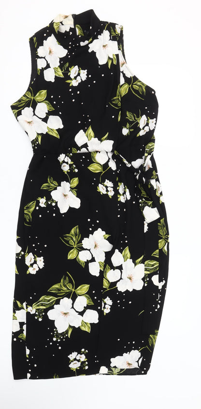 River Island Womens Black Floral Sheath Dress Size 12 Sleeveless
