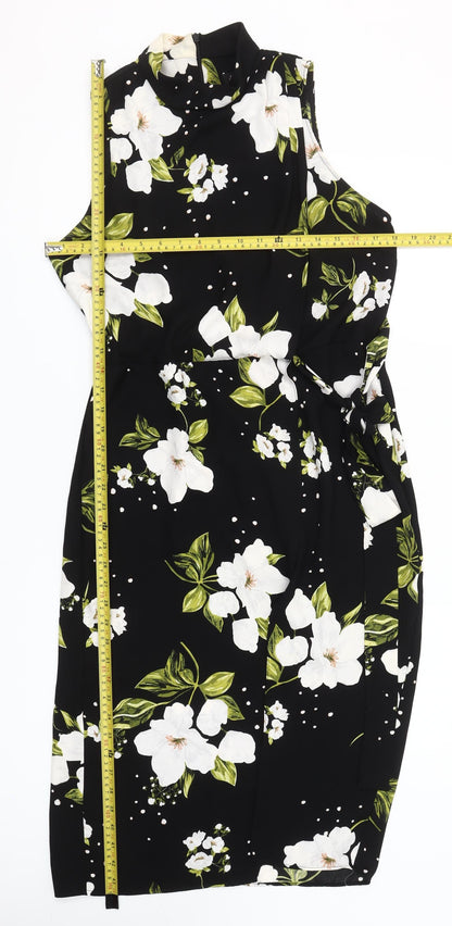 River Island Womens Black Floral Sheath Dress Size 12 Sleeveless