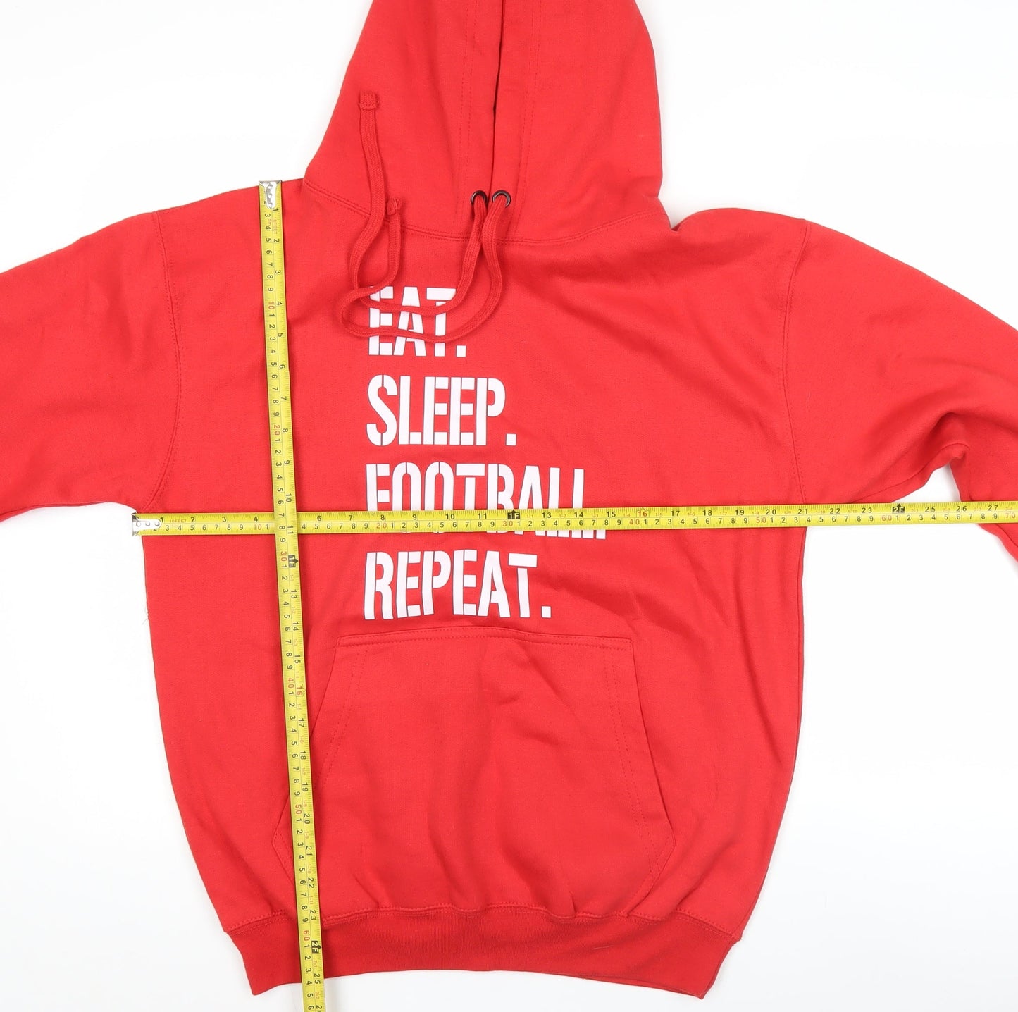 New Spirit Men’s Red Pullover Hoodie Size M Eat Sleep Football Repeat