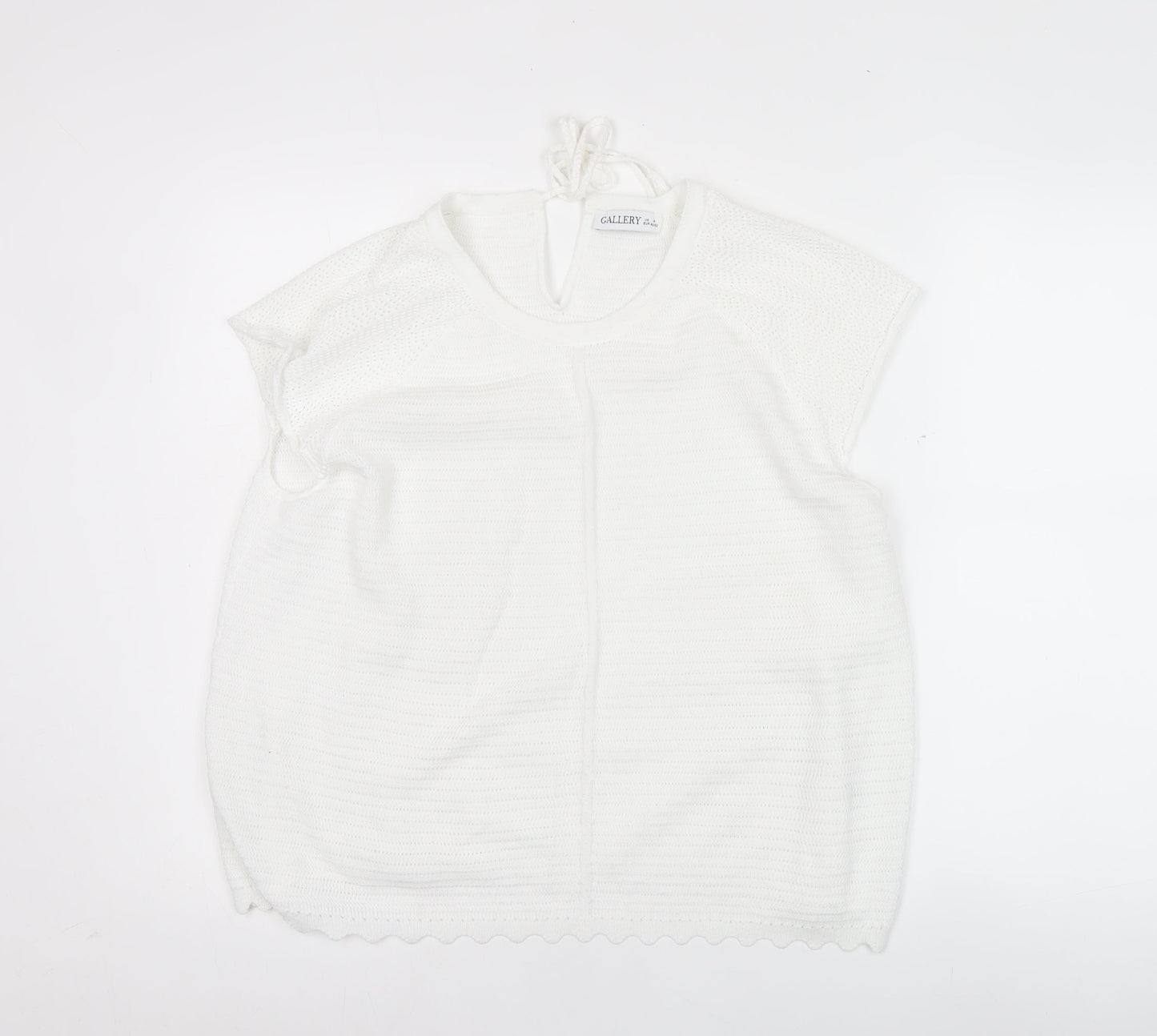 Gallery Women’s White Knit Pullover Jumper Size M Cap Sleeve