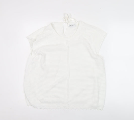 Gallery Women’s White Knit Pullover Jumper Size M Cap Sleeve