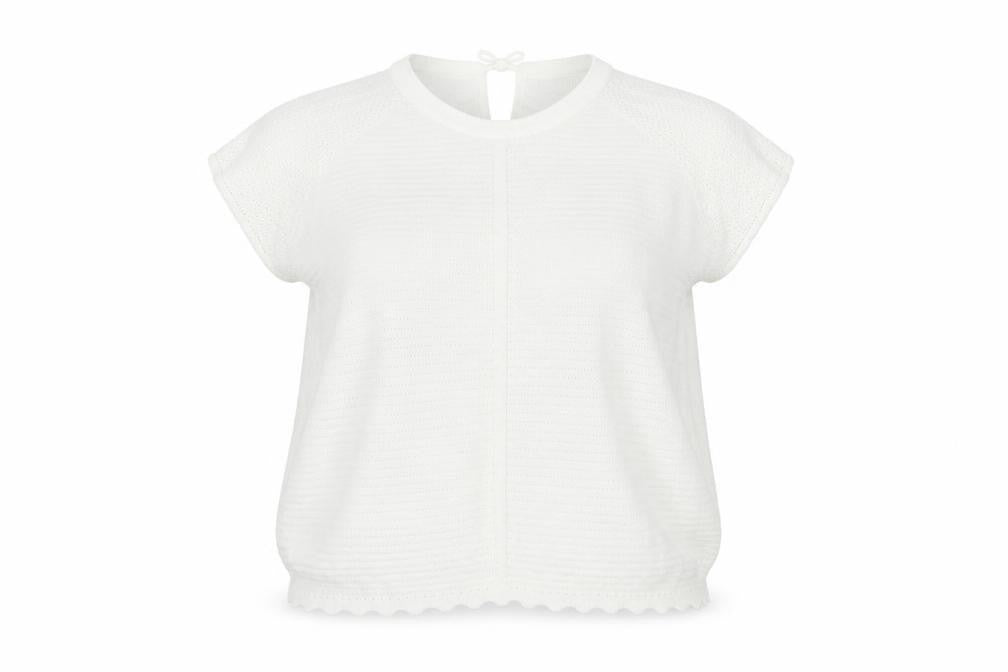 Front view of Gallery Women’s White Knit jumper, size M, Cap Sleeve