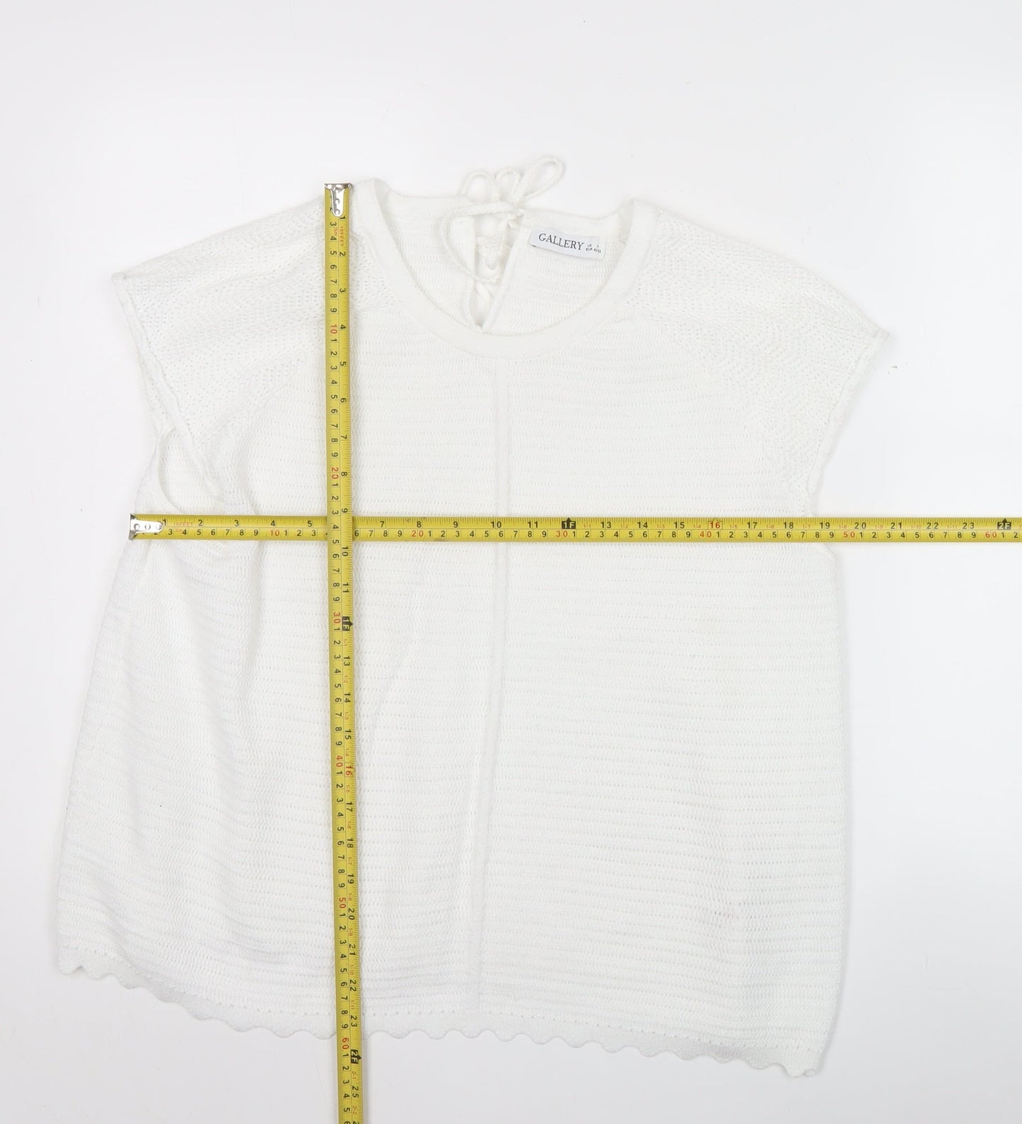 Gallery Women’s White Knit Pullover Jumper Size M Cap Sleeve