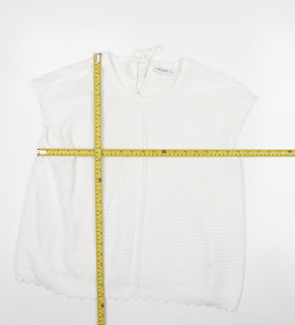 Gallery Women’s White Knit Pullover Jumper Size M Cap Sleeve