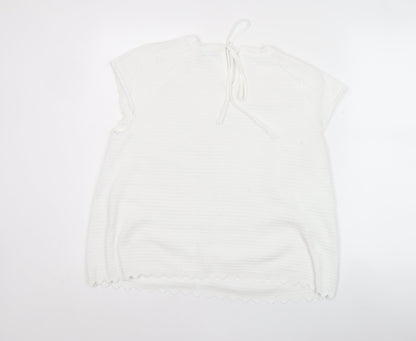 Gallery Women’s White Knit Pullover Jumper Size M Cap Sleeve