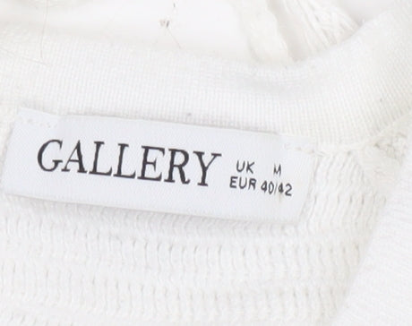 Gallery Women’s White Knit Pullover Jumper Size M Cap Sleeve